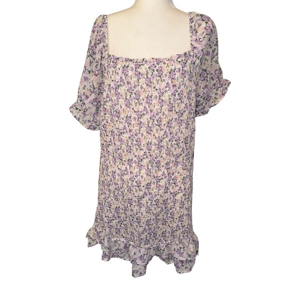 Haute Monde Lavender Pink Ditsy Floral Flirty Smocked Floral Ruffle Hem Dress - Picture 6 of 9